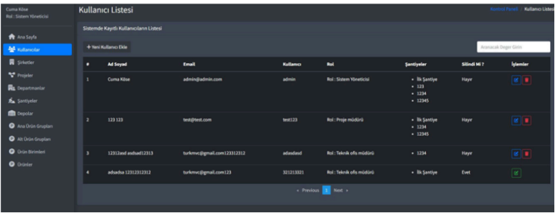 ConstructionERP Arayüzü